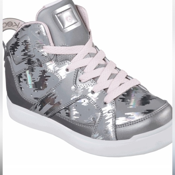 Skechers Energy Lights 2.0 Pink And Gray High Top Shoes size 1.5 girls NWT - Picture 5 of 11